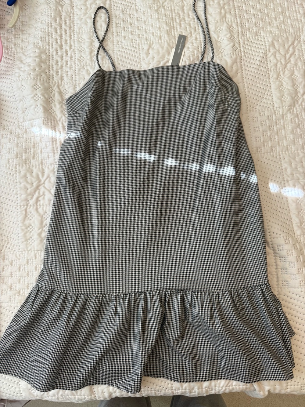 Maeve Anthropologie Black and White Houndstooth Slip Dress with Tan Lining